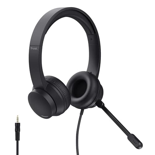Image of Trust Ayda On-Ear PC Headset with Mic 3.5mm, Lightweight Design, Adjustable Headband, 1.8m Cable, Wired Headphones with Microphone for Computer, Laptop, Desktop, Mac, Home Office, Zoom, Teams - Black