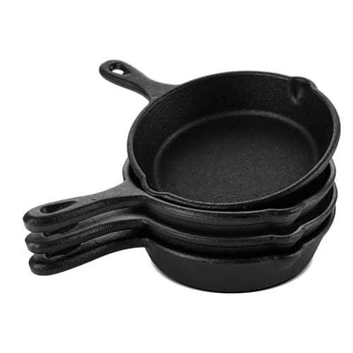 Image of YAYODS 4 Pcs Small Cast Iron Pan, 4 Inch Mini Cast Iron Skillet with Spouts for Stove, Heavy Duty Nonstick Skillet Frying Pan for Oven, Grill Safe