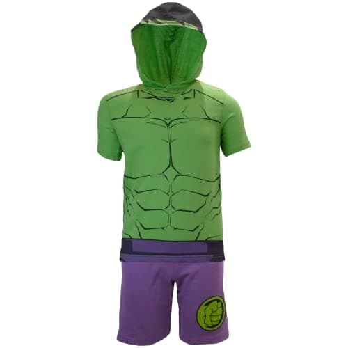 Image of Marvel Avengers Super Hero's Boys Character Short Sleeve Costume Hoodie T-Shirt & Shorts Set (Green, 14/16)