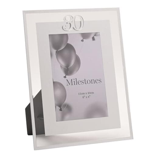 Image of Widdop Milestones Mirror Border Photo Frame Age 30 - Photo Frame For Birthdays - Aperture 6" x 4" - Stylish Design Gift For Birthday Picture Frame