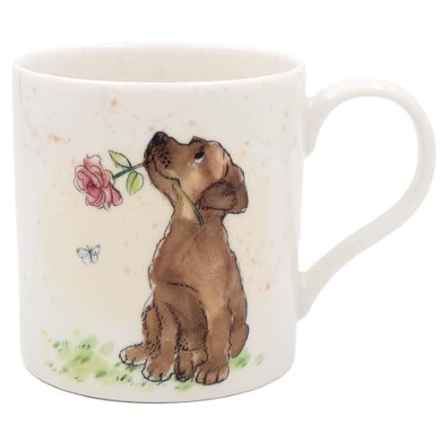 Image of THE Leonardo Collection Paper Shed Design Dog with Rose Mug for Home & Kitchen | Stylish Ceramic Mugs for Tea & Coffee | Lovely Cup Set for Mens Gifts & Birthday Gifts for Women