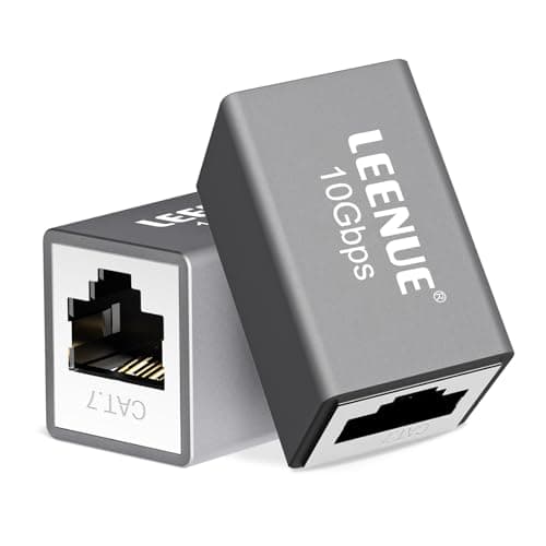 Image of LEENUE RJ45 Coupler Female to Female, 10Gbps/600MHZ, Gold-pated Ethernet Connector, Shielded Ethernet Coupler for Cat7/ Cat6/ Cat5/ Cat5e Network Cable POE, Silver Grey 2 Pack