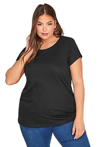 Image of Yours Curve Essential Cotton Soft Stretch Short Sleeve Scoop Neck Tee T-Shirt - Women's - Plus Size Black 34-36