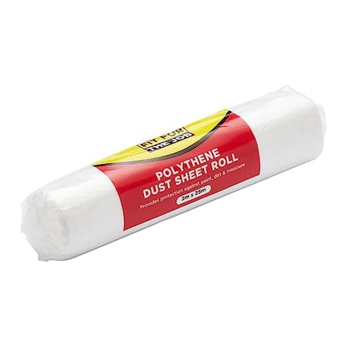 Image of Fit For The Job 50 sqm (2m x 25m) Polythene Dust Sheet Roll, Dustproof and Waterproof Ideal for Covering and Protecting Floors and Furniture from Spills and Splashes When Painting and Decorating