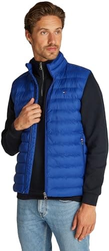 Image of Tommy Hilfiger Men’s Stand Collar Recycled Packaway Gilet, Blue (Wedge Blue), XXL