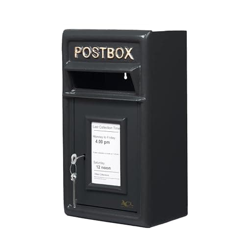 Image of Assorted Collections Wall Mounted Post Box Classic Large Letter Box Lockable With 2 Keys, Heavy Duty Cast Iron Weatherproof Mailbox Easy To Install Keep 24x17x 44 cm, 11.8 kg (Black)
