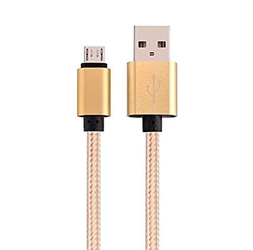 Image of Just Accessories® Strong Fabric Braided 1M Gold Micro USB 2.0 Data Cable Charging Charger Sync USB 2.0 A to MICRO USB B Lead