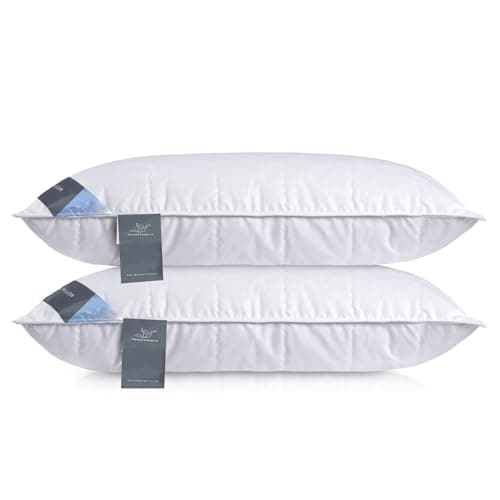Image of D & G THE DUCK AND GOOSE CO Natural Feather & Down Pillow – Luxury Sleeping Pillow with Downproof Dual-Layer Cover, Medium-Soft Density Support for Back & Side Sleepers (Pack of 2, 19x29 inches)