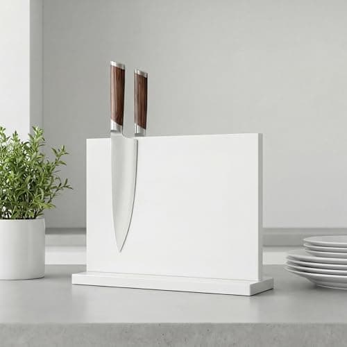 Image of THMINS White Magnetic Knife Holder, Double-Sided Magnetic Knife Block Universal Multi-Function Display Rack for Kitchen Counter