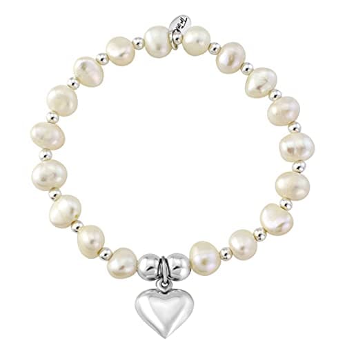 Image of TRINK Brand Pearl Heart Sterling Silver and White Preciosa Pearl Beaded Bracelet