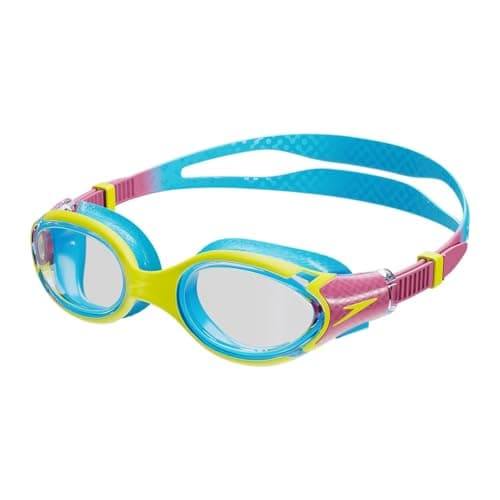 Image of Speedo Unisex Kids Biofuse 2.0 SwiMing Goggles | Patented Easy Adjustment | Anti-fog | Anti-leak | Enhanced Fit | Improved Comfort, Lemon Drizzle/Kiki Pink/Picton, One Size
