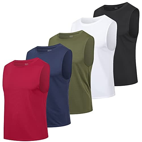 Image of HUAKANG 5 Pack Running Muscle Tank Top Sleeveless T Shirt Men Multiple Color Vest Top Gym Workout Breathable Sleeveless Training Bodybuilding Vests(511 Red-L)