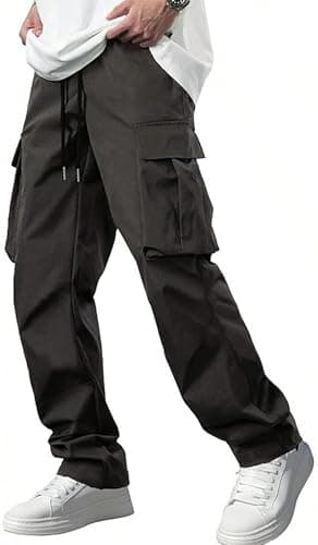 Image of Wirltte Mens Cargo Work Trousers Casual Outdoor Hiking Pants Solid Color with Pockets Grey XL
