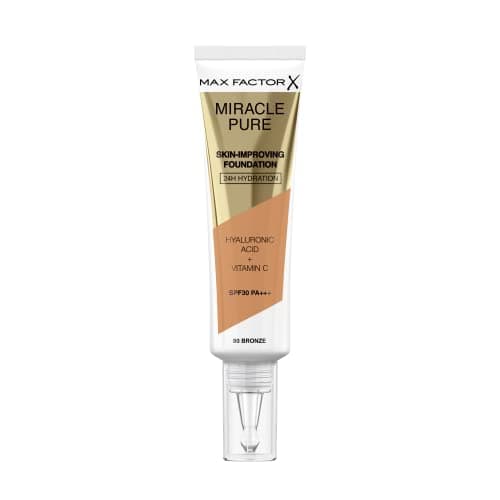 Image of Max Factor Miracle Pure Liquid Foundation, Bronze, Full Coverage, Flawless and Radiant Finish, Lightweight Formula, Smudge Resistant, Non Pore-Clogging, Fragrance Free, 35ml