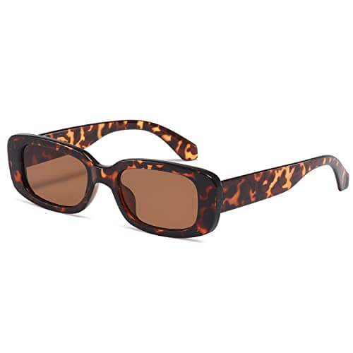 Image of kimorn Rectangle Sunglasses for Women Men Trendy Retro Fashion Glasses 90’s Vintage UV 400 Protection Square Fram K1200 (Leopard Frame Brown Lens, 65)