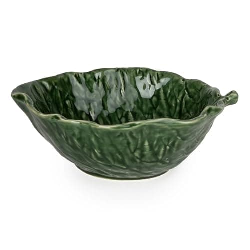Image of Home Deco London Decorative Ceramic Leaf Plate and Bowl Vibrant Green Textured (17cm Bowl)