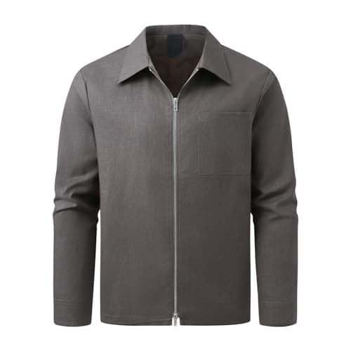 Image of Allthemen Men's Linen Jacket Smart Casual Lightweight Bomber Jackets Full Zipper Windbreaker Coat Coffee L