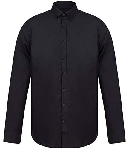 Image of Henbury Modern Long Sleeve Slim Fit Oxford Shirt Black XXL