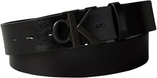 Image of Calvin Klein Men's Monogram Buckle 3.5 cm Belt, Black (Black/Matte Black), 43.3 inches