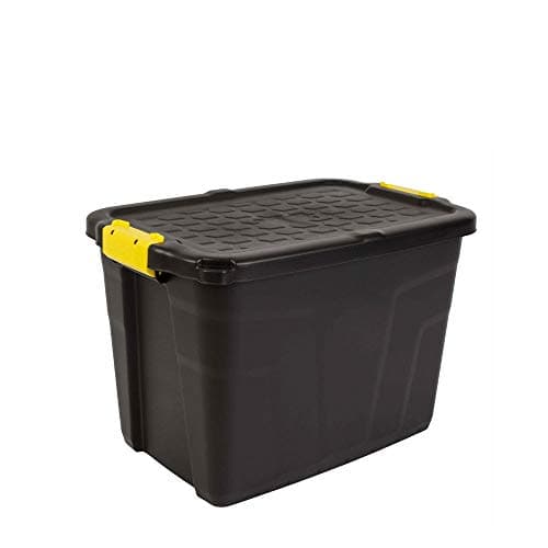 Image of Muddy Hands Heavy Duty Plastic Storage Box with Padlockable Lid Home Garden Office Stackable Container (Made from Recycled Plastic) (60 Litre)