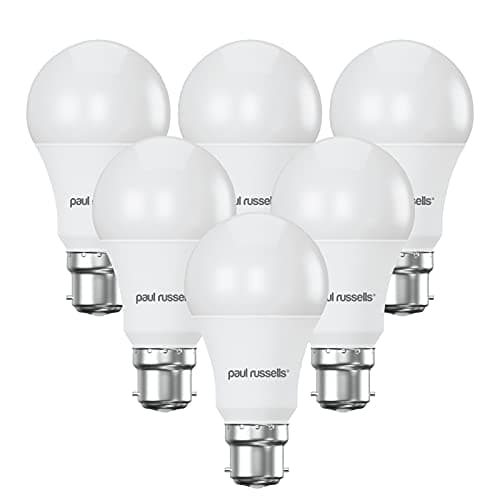 Image of paul russells LED GLS Bayonet Cap B22, 75w Equivalent, 9.5watt 1055LM LED Bulbs, 2700K Warm White, Classic Frosted A60 Standard BC Energy Saving (Not Dimmable) Large Globe Lights, 6 Pack