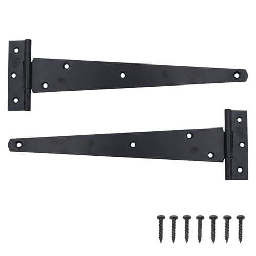 Image of Keypak 2 Pack 300mm (12") T-Hinges Black Japanned, Metal Tee Hinges with Rustproof Coating, Ideal for Wooden Gates, Barn, Garage & Shed Doors