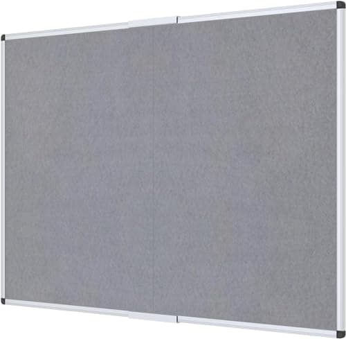 Image of VIZ-PRO Large Fabric Bulletin Board/Foldable Notice Board Felt Gray, 180 X 120 cm, Silver Aluminium Frame