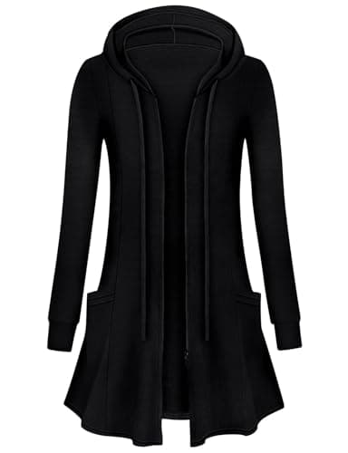 Image of Flikity Long Hoodies for Women UK, Zip Up Hoodie Women Hooded Cardigan with Pockets Long Sleeve Tunics Casual Work Blouses Womens Autumn Winter Clothes Fashion Plus Size Tops Black XL
