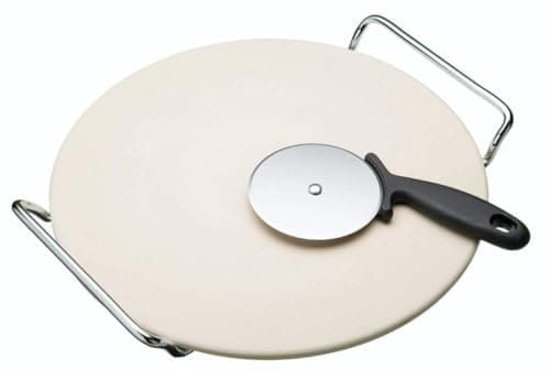 Image of KitchenCraft World of Flavours Round Ceramic Pizza Stone and Pizza Cutter Wheel Set (2 Pieces)
