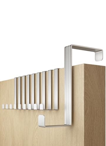 Image of 4smile Over Door Hook Set of 10 – Silver Coat Hooks for Leaf Depth 3.6 cm (1.4") + 4.6 cm (1.8"), Sturdy Hangers for Clothes, Wreath Hanger