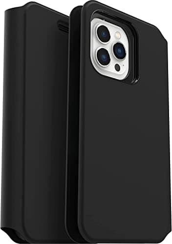 Image of OtterBox Strada Via Case for iPhone 13 Pro Max, Shockproof, Drop Proof, Slim, Soft Touch Protective Folio Case with Card Holder, 2x Tested to Military Standard, Black