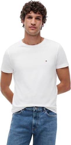 Image of Tommy Hilfiger Men’s Short Sleeve Core Stretch Slim Fit T-Shirt, White (White), XL