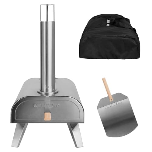 Image of George Foreman Outdoor 12 Inch Wood Pellet Portable Wood Fired Pizza Oven Stainless Steel with Paddle and Carry Bag, BBQ Oven & Smoker, Foldable Legs GFWPPO1SSPC