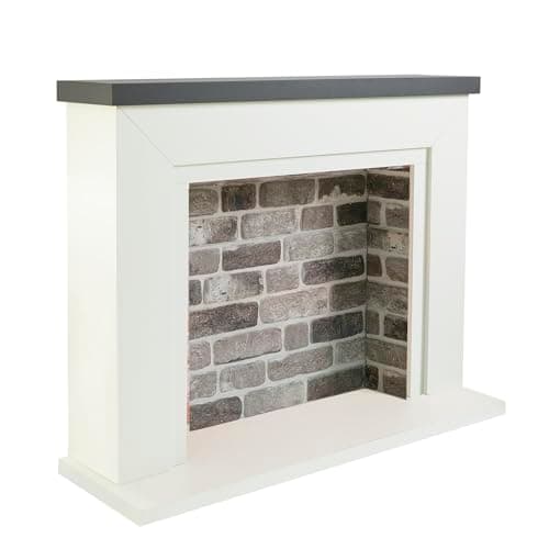 Image of Endeavour Fires Farlington 48’’ Off White Fireplace Surround with a 3D Brick Effect Back (Grey Top/Grey Brick)