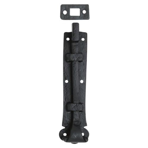 Image of Kooples Hardware Black Antique Necked Barrel Bolt – Traditional Wrought Iron Lock for Doors & Gates (Rustic Vintage Style) (125 MM)