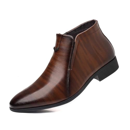 Image of BIBOKAOKE Cowboy Boots Men's Pointed Retro Business Ankle Boots Men's Leather Shoes Non-Slip Zip Men's Boots, brown, 8 UK