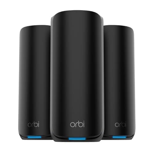 Image of NETGEAR Orbi 870 Series | WiFi 7 Mesh System | RBE873B | Wireless Router + 2 Satellites | Up to 21 Gbps | Covers 7,500 sq. ft. | Connects up to 150 devices | Tri-band BE21000 | 10 Gig Internet Port