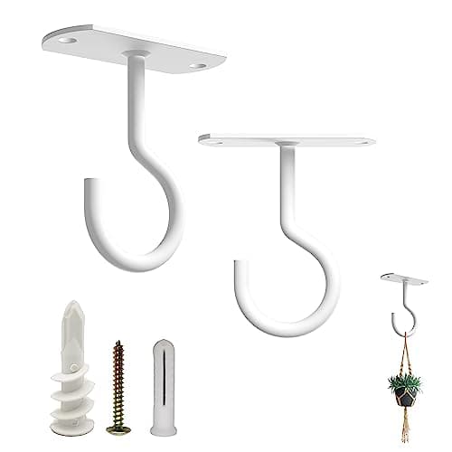 Image of NACETURE Ceiling Hooks for Hanging Plants - Square Wall Mount Plant Hanger Indoor Hanging Hooks Metal Plant Bracket Iron Lanterns Hangers for Wind Chimes, Planters (White, 2.5 Inch 2 Pack)