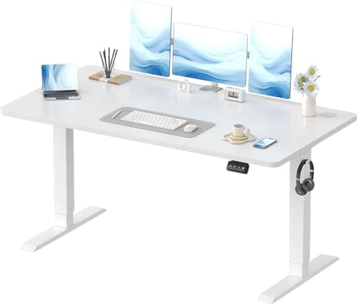 Image of Devoko Electric Standing Desk 140x60cm, Height Adjustable Desk Ergonomic Stand up with 2 Memory Preset, White
