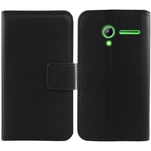 Image of Anybird Black Premium Business Flip Genuine Real Leather Protector Case For Alba ACF28 2G 2.8" Magnetic Card Slot Wallet Protective Bumper