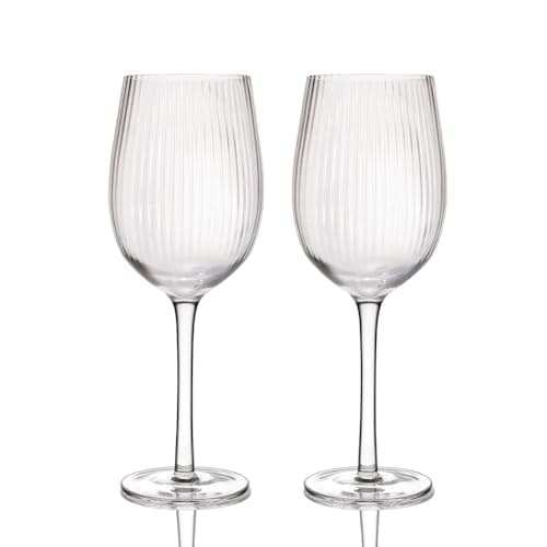 Image of BarCraft Ribbed Wine Glasses, Set of 2 Large Patterned Glasses in Gift Box, 450ml