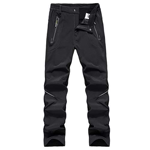 Image of BWBIKE Men's Winter Fleece Thick Warm Outdoor Trousers Windproof Water Repellent Trousers Hiking Pants Men's Soft Shell Pants Black