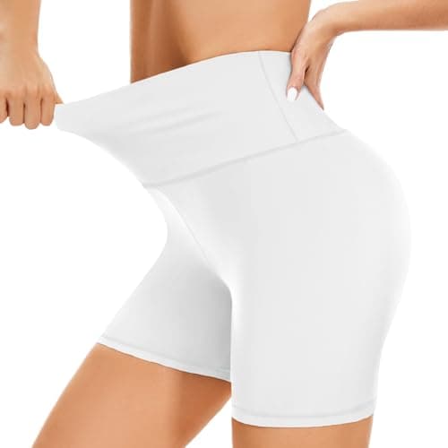 Image of BLONGW Cycling Shorts Women- High Waisted Biker Shorts Tummy Control Black Yoga Gym Workout Athletic Running Sports Short Leggings UK Gift for Women(White,S-M)