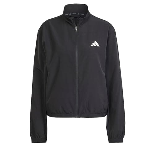 Image of adidas Women's Train Essentials 3-Stripes Woven Warm Up Jacket, black/white, L