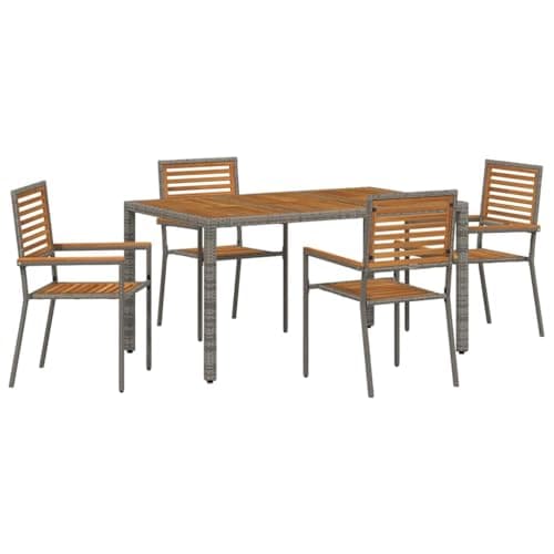 Image of HGPOTUY Modern 5-Piece Garden Dining Set in Grey and Brown Poly Rattan with Acacia Wood Accents