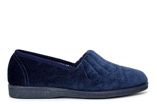 Image of Sleepers Womens Wide Fit Fan Stitched Slippers with Rubber Sole Navy Blue 6 UK