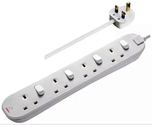 Image of Masterplug 4 Gang Individually Switched Extension Socket Lead, 1m Cable, 10 Amp, UK 3 Pin Plug
