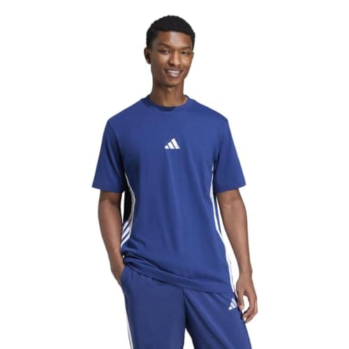 Image of adidas Men's Essential Three Stripes Single Jersey Shirt, Dark Blue/White, L