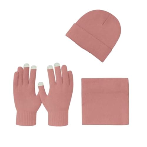Image of Gaffer Men Women Winter Hat Touch Gloves Neck Warmer Set 3PCS – Warm Knitted Beanie, Stretch Magic Gloves & Soft Fleece Cold Weather Accessories Scarf for Men & Women Dusty Pink