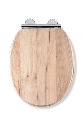 Image of Croydex Corella Flexi-Fix Soft Close Wooden Toilet Seat - Quick Release Button for Easy Cleaning and Adjustable Hinges with Top and Bottom Fixings, Antibacterial Heavy Duty Grey Toilet Seat (Grey Oak)